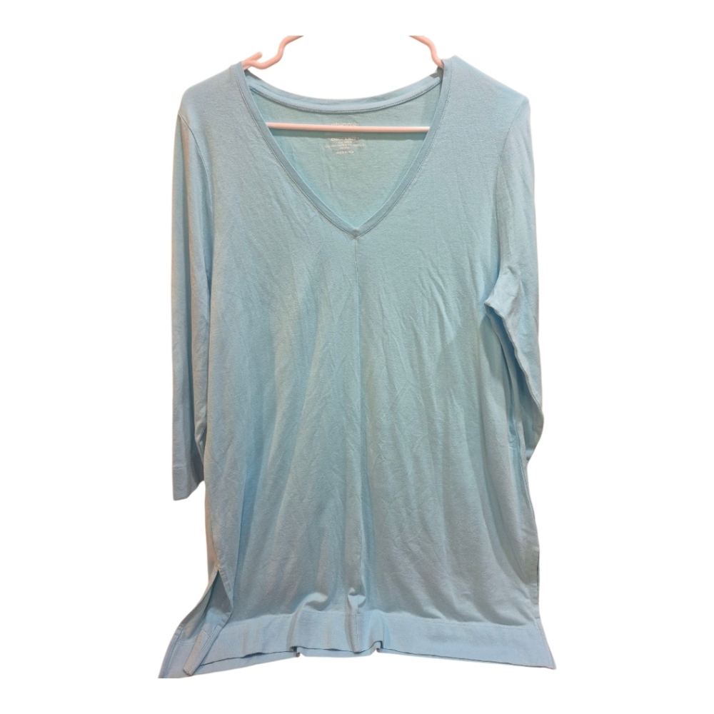 Chico's Light Aqua V-Neck Long Sleeve Top Medium